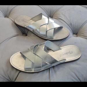 Madewell The Boardwalk Woven Metallic Silver Slides Sandals Flats Women's 8.5